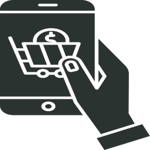 网上商店标志符号图标手拿着智能手机在网上商店购买产品网上购物